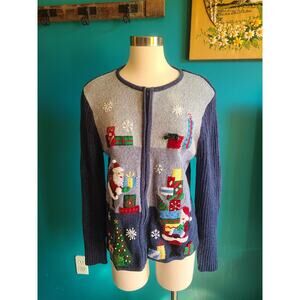 Vintage y2k Tiara International zip up Christmas sweater size XL